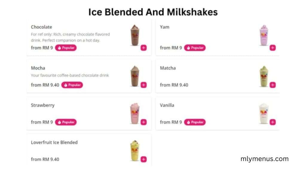 Ice Blended And milkshakes mlymenus