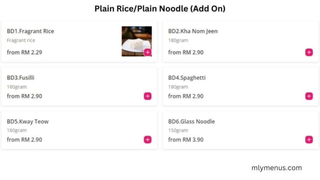 Plain Rice  Plain Noodle (Add on) mlymenus