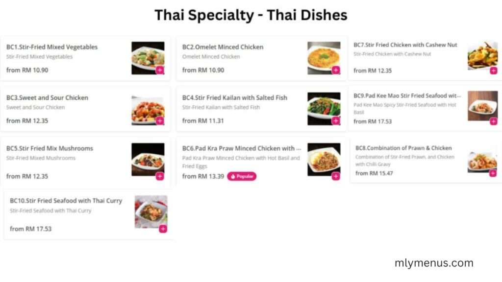 Thai Specialty - Thai Dishes mlymenus