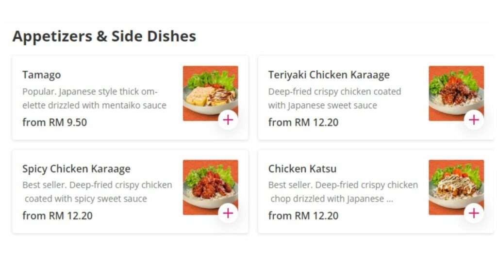 Appertizers & Side Dishes Price