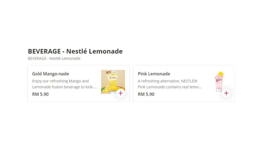 Beverages - Nestle Lemonade Menu