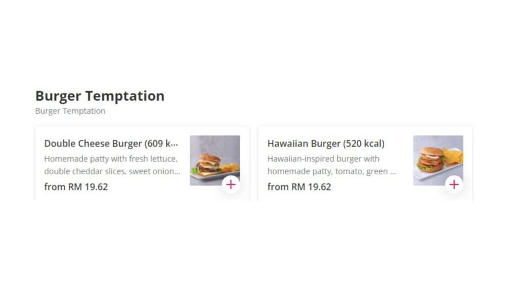 Burger Temptation Menu