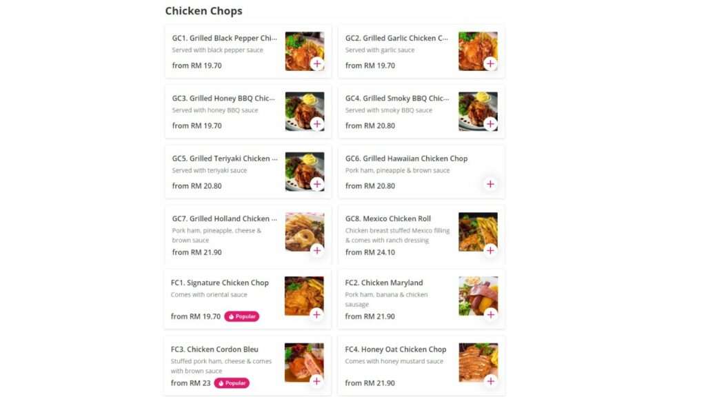 Chicken Chops Malaysia Menu