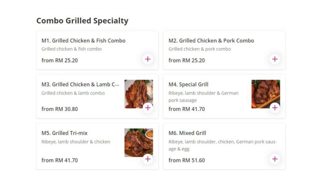 Combo Grilled Specialty Menu
