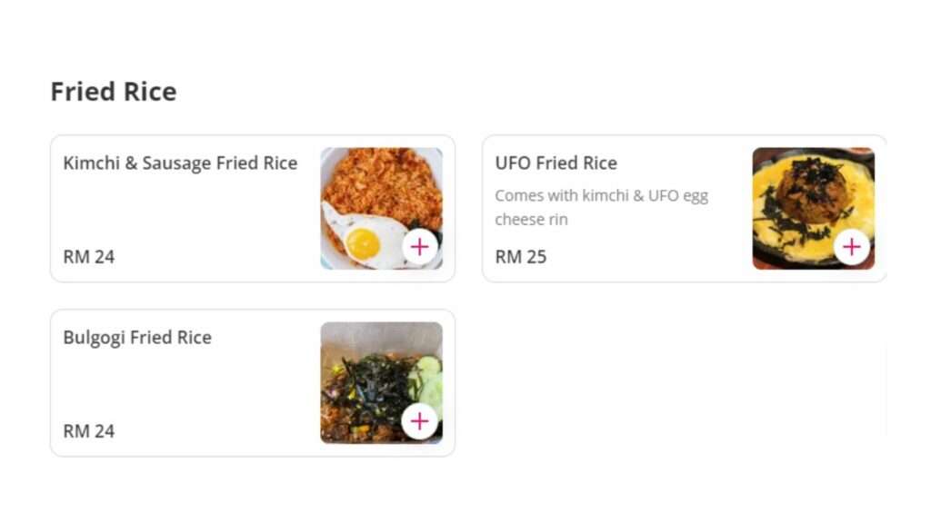 Fried Rice Menu