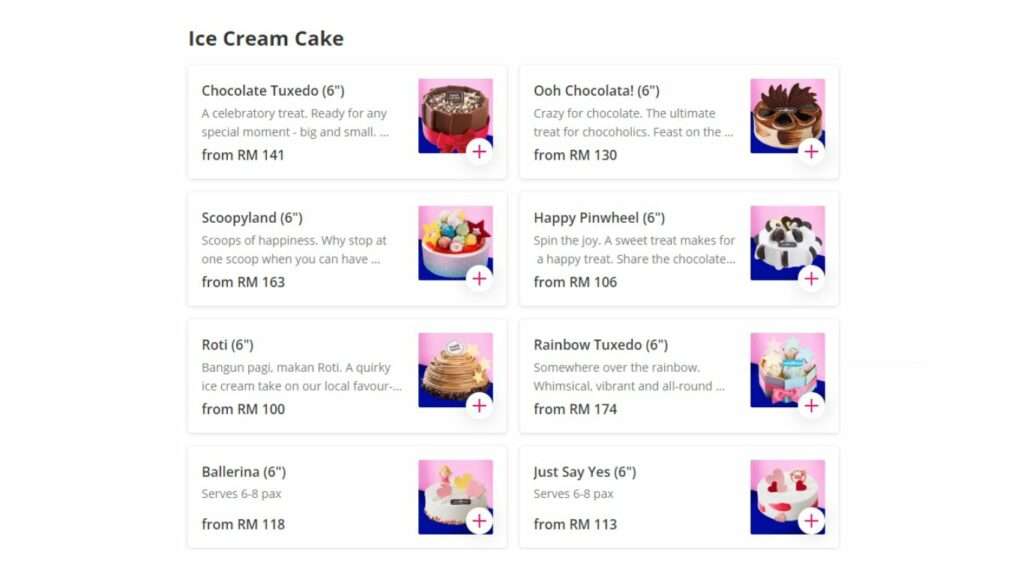 Ice Cream Cake Malaysia Menu