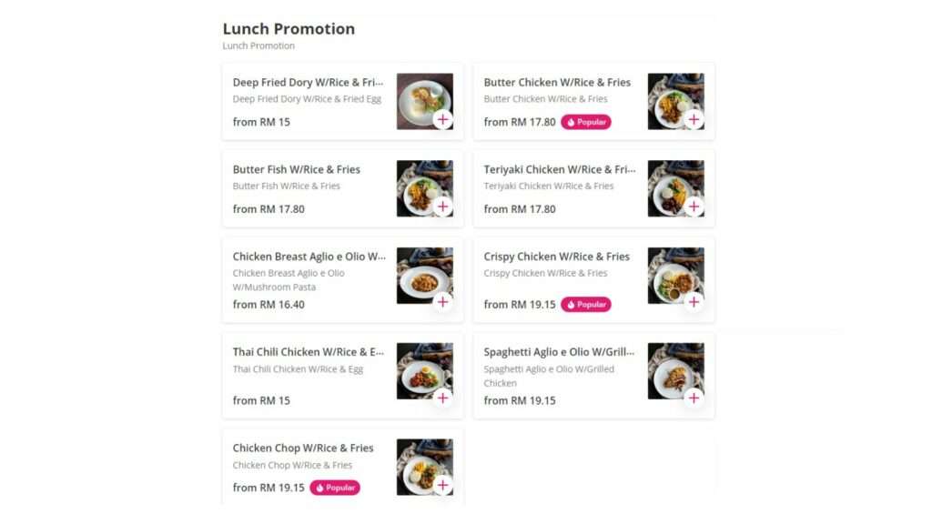 Lunch Promotion Price