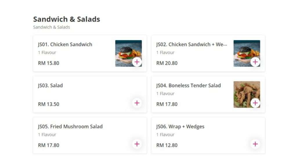 Sandwich & Salads Malaysia Menu