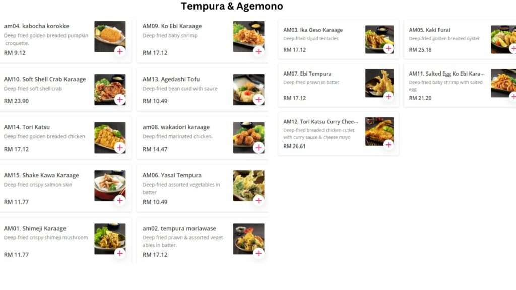 Tempura & Agemono Menu