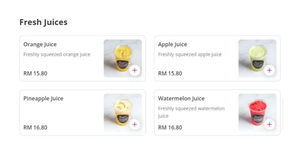 Fresh Juices Malaysia Menu