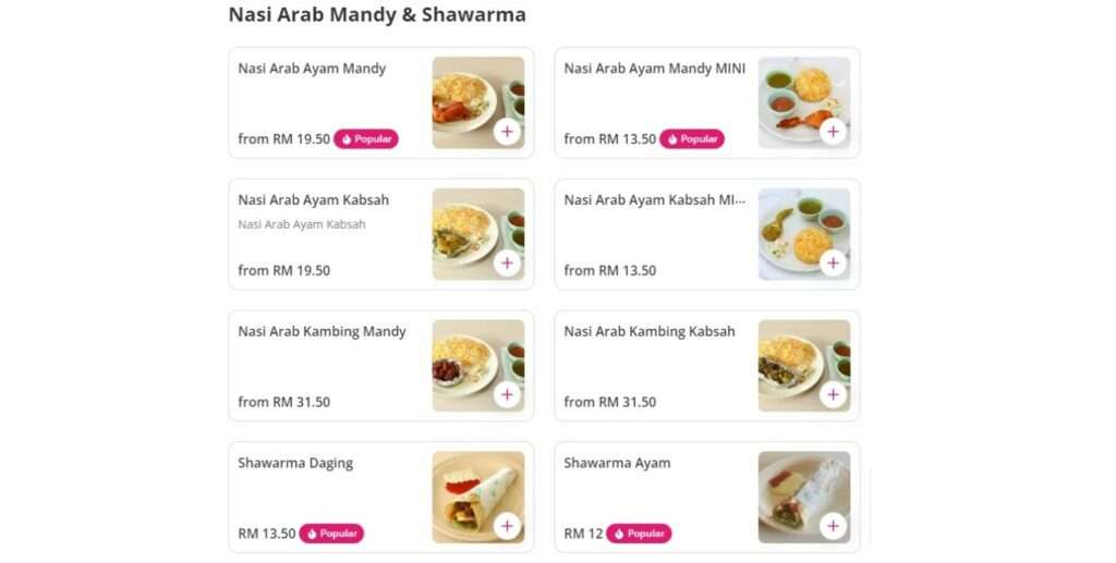Nasi Arab Mandy & Shawarma Price