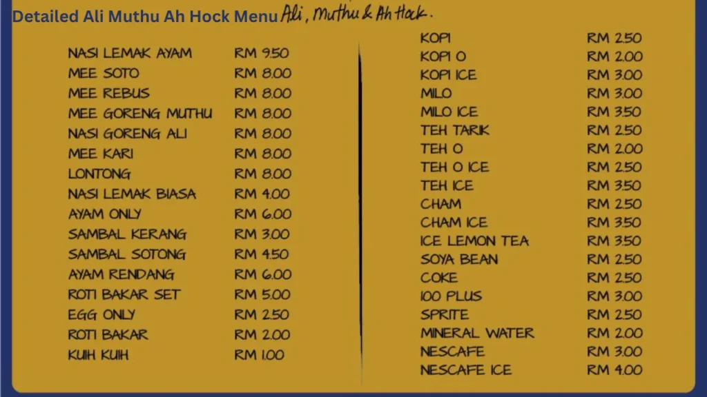 Detailed Ali Muthu Ah Hock Menu