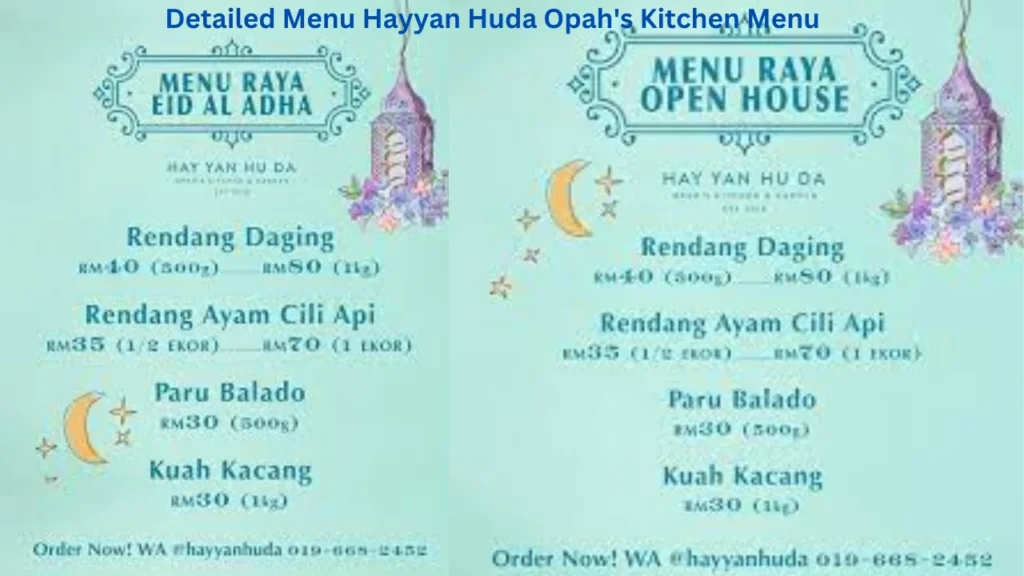 Detailed Menu Hayyan Huda Opah's Kitchen Menu