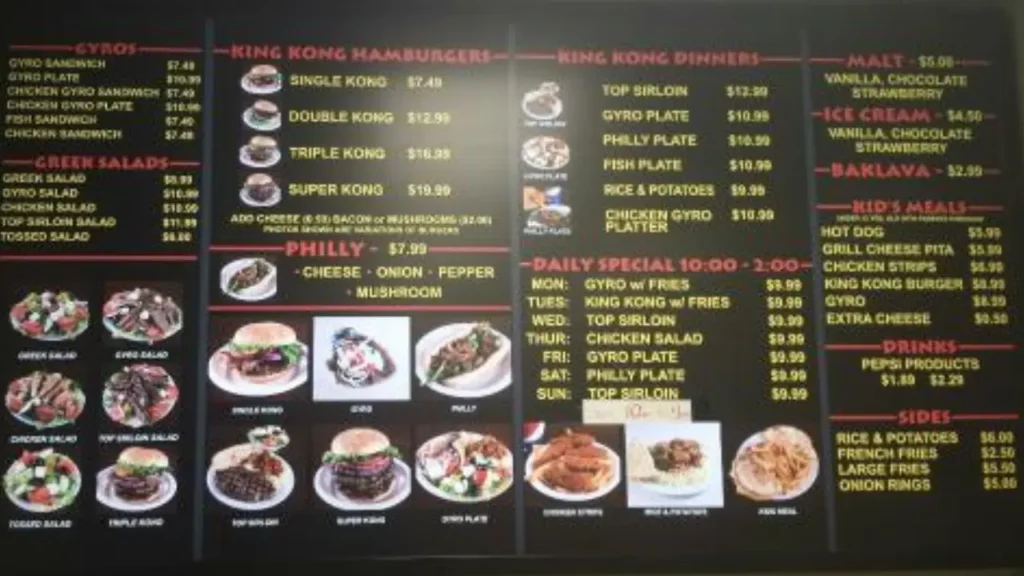 Detailed Kingu Kongu Menu