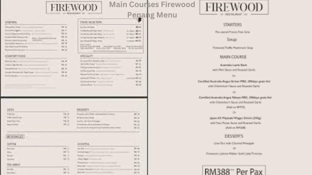 Main Courses Firewood Penang Menu