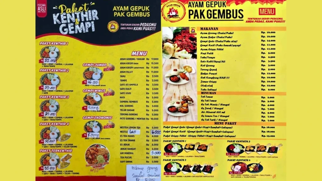 Paket Ayam Gepuk Ekonomis Pak Gembus Menu