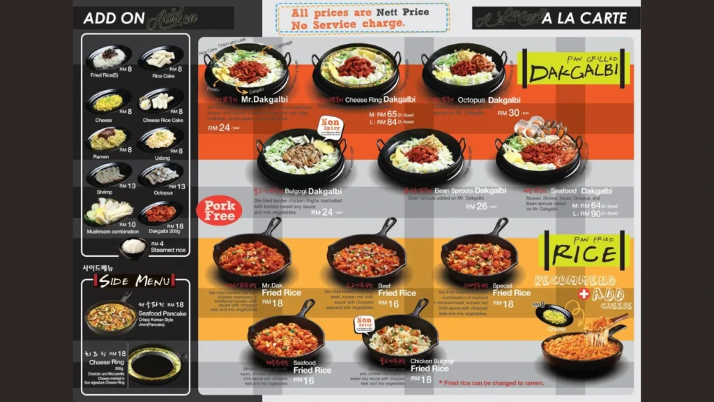 Add-Ons and Sides Dakgalbi Menu