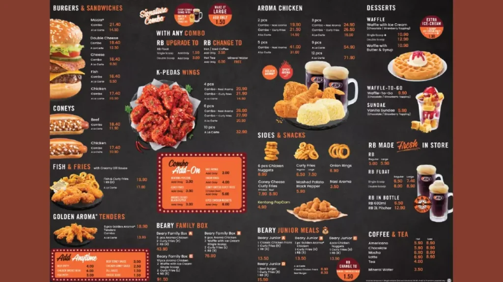 Detailed A&W Menu Malaysia