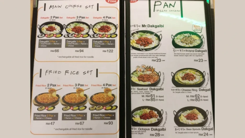 Detailed Dakgalbi Menu