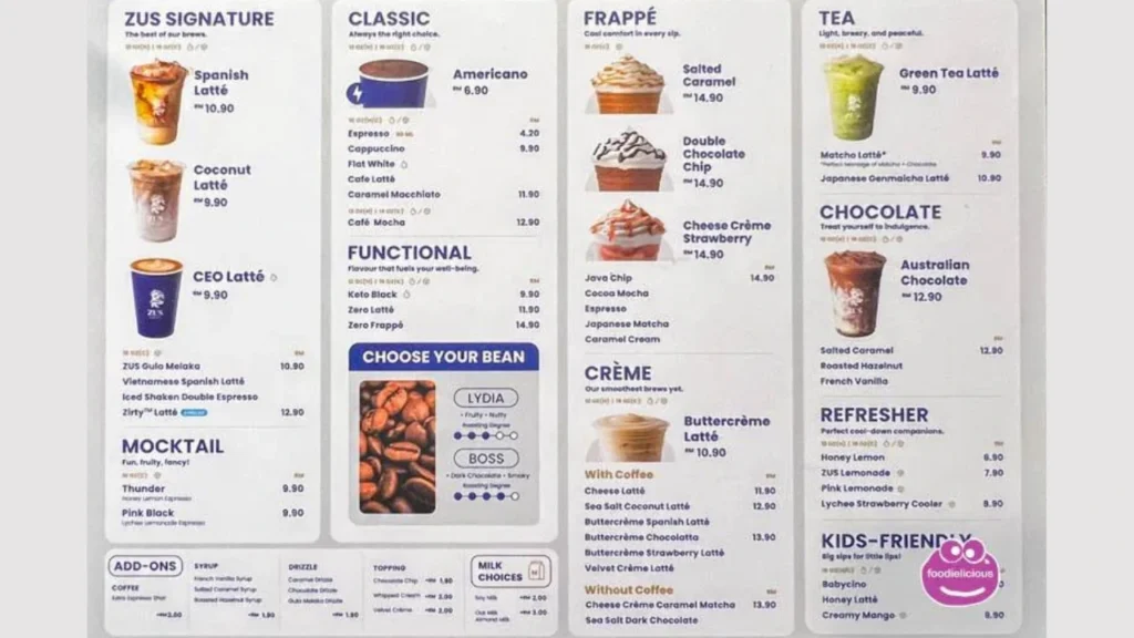 Detailed Menu Zus Coffee