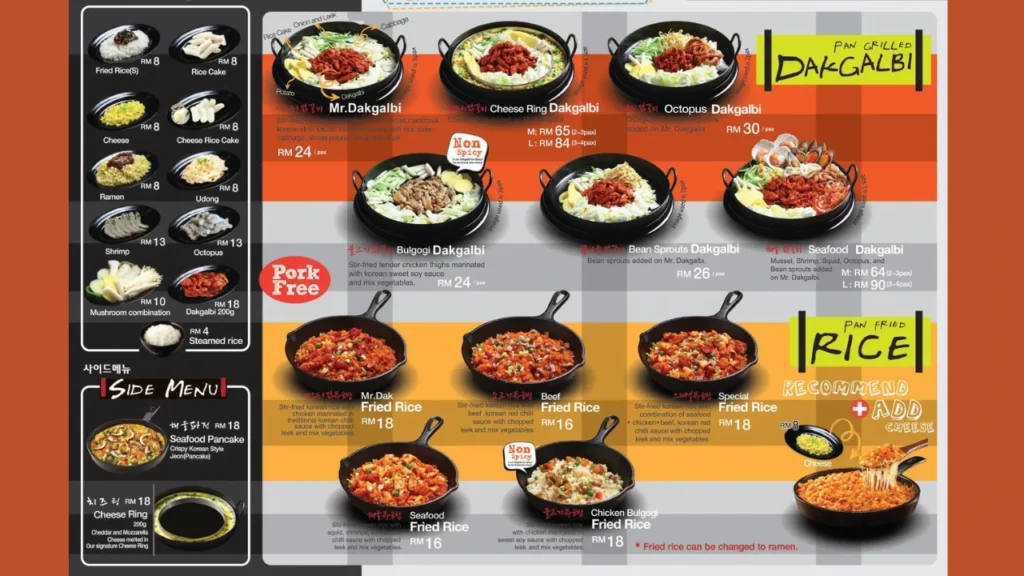 Detailed Mr Dakgalbi Menu