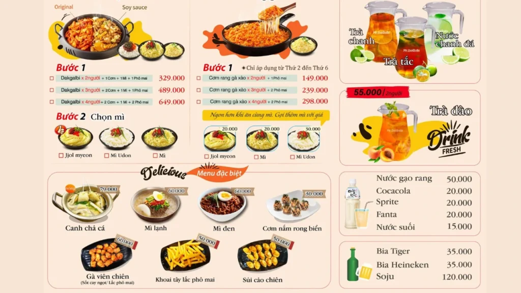 Popular Variations Dakgalbi Menu