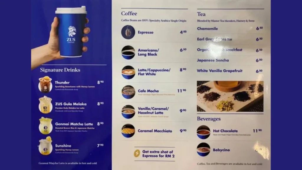 Signature Series ZUS Coffee Menu