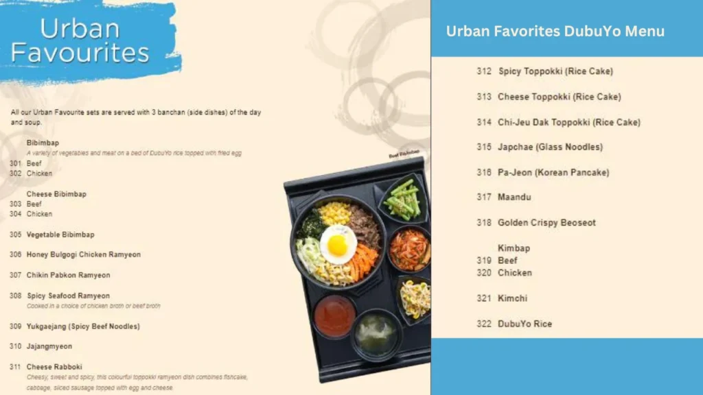 Urban Favorites DubuYo Menu