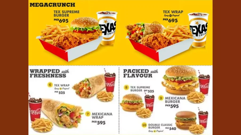 Burgers and Wraps Texas Chicken Menu Price