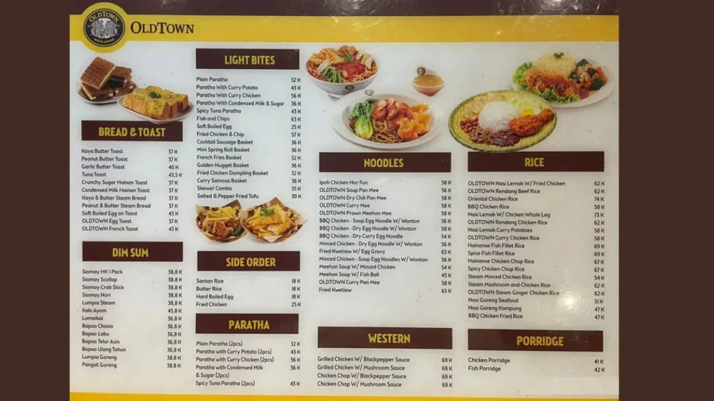 Detailed Old Town Menu 