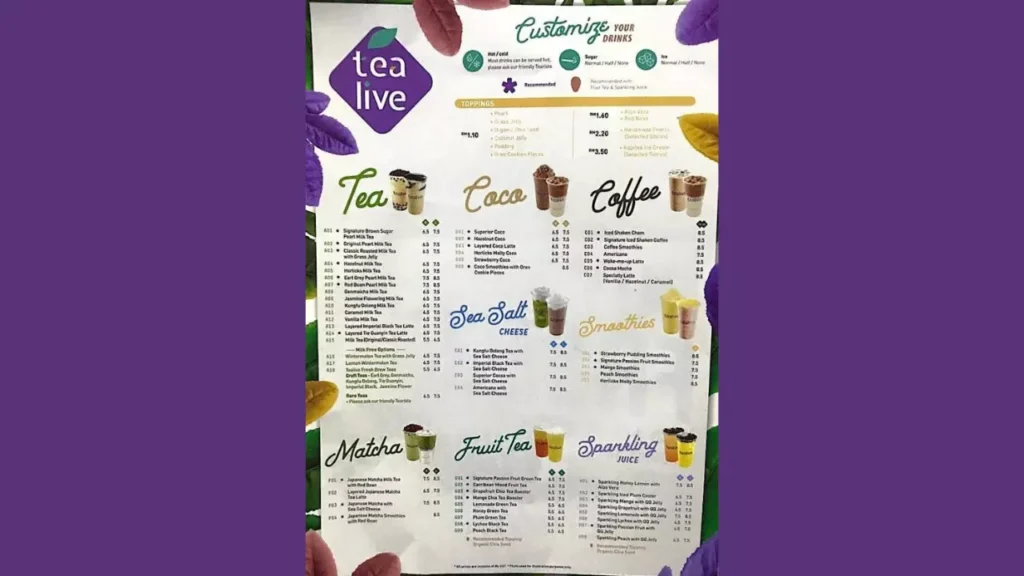 Detailed Tea Live Menu