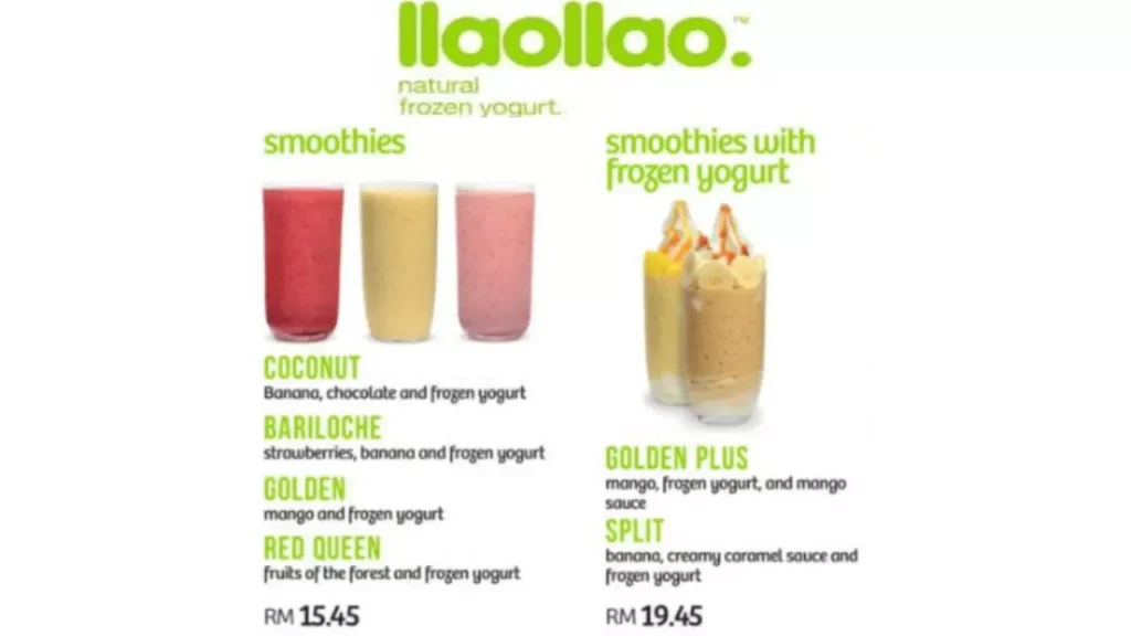 Smoothies Llao Llao Menu