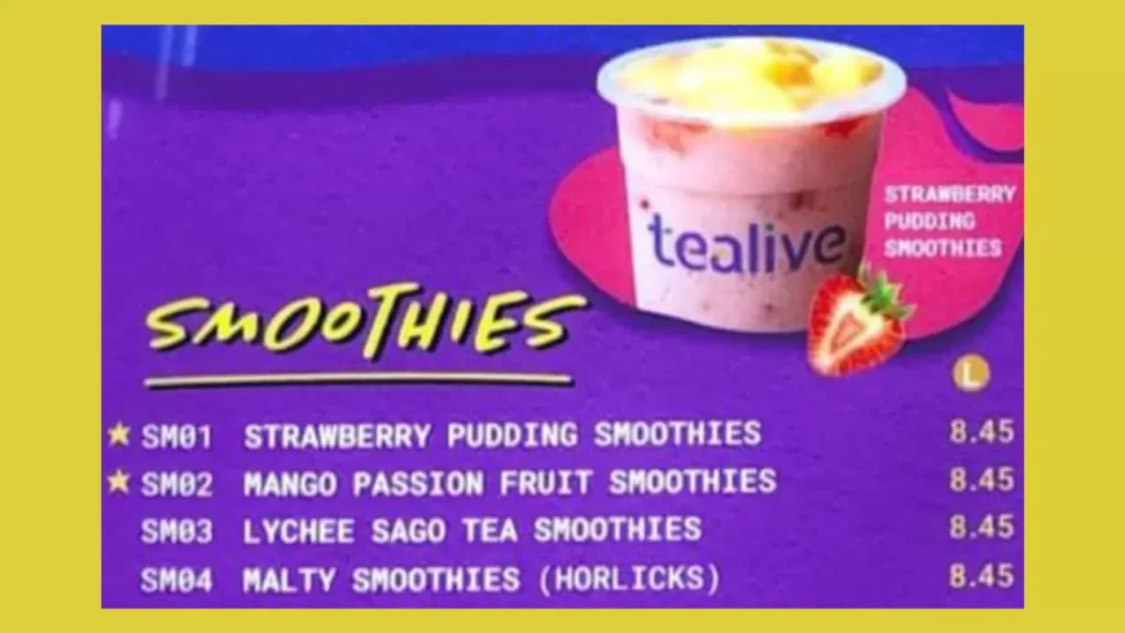 Smoothies Tea live Menu