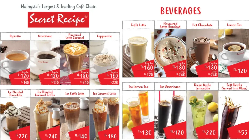 Beverages Secret Recipe Menu