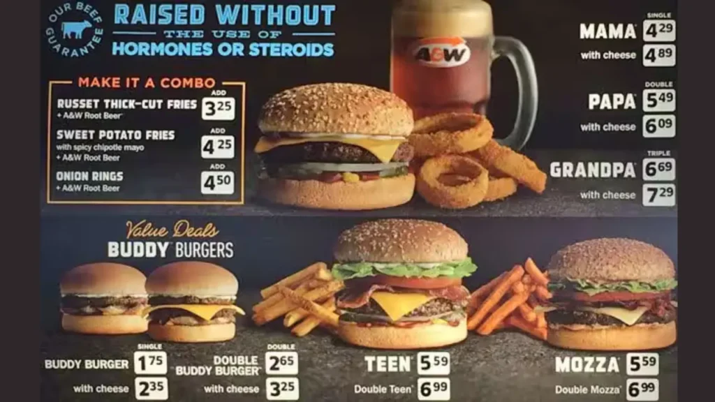 Burgers A&W Menu