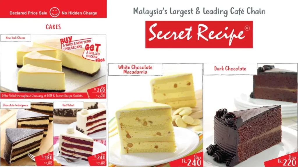 Cakes Secret Recipe Menu