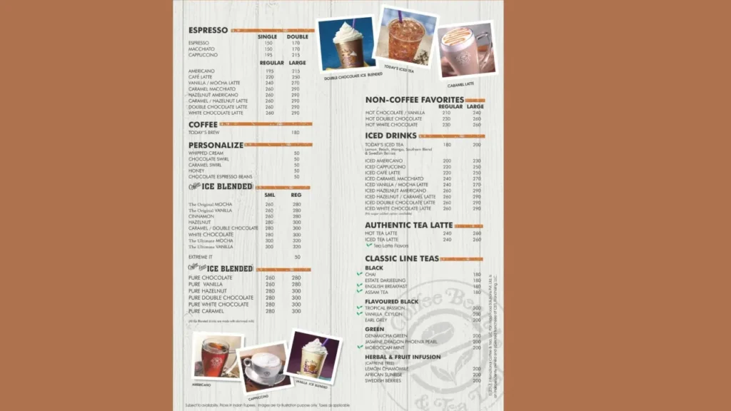 Detailed Coffee Bean Menu