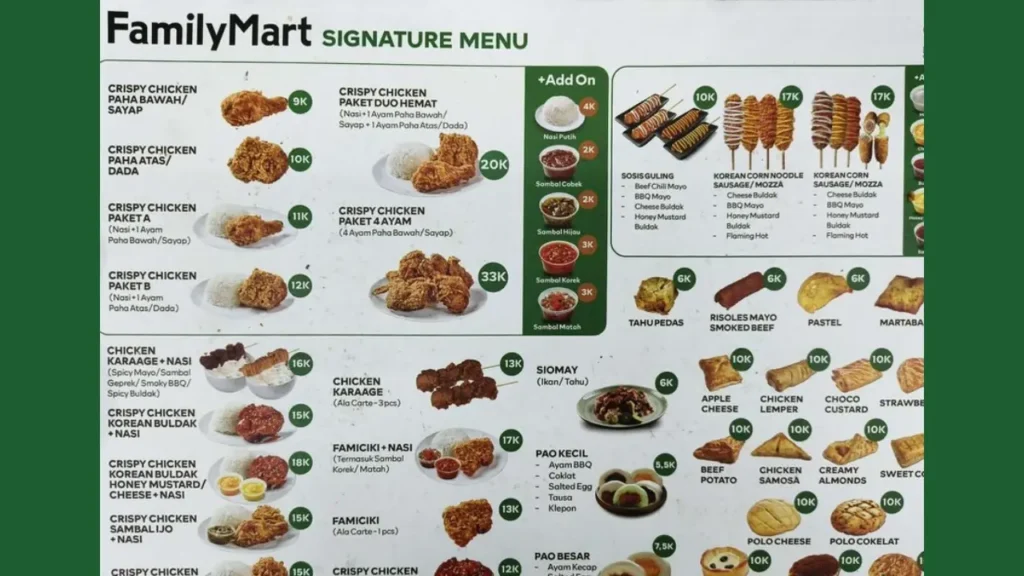 Detailed Family Mart Menu