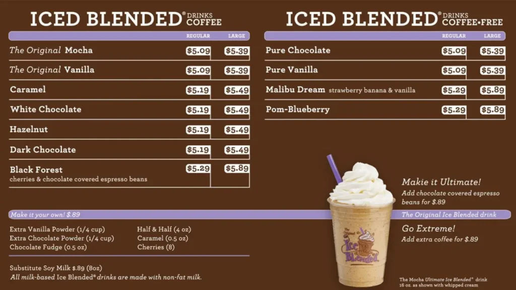 Ice Blended® Drinks Coffee Bean Menu