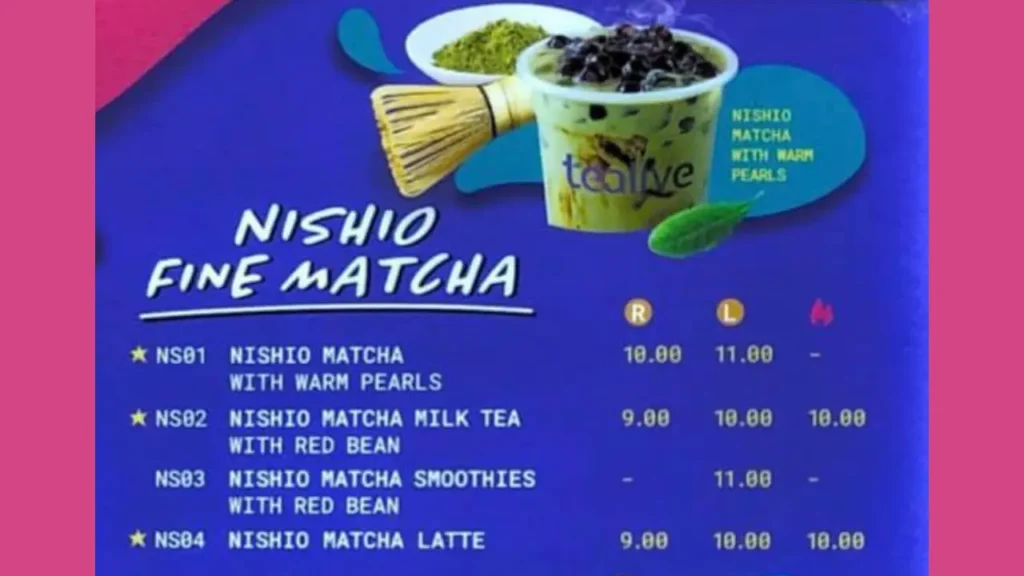 Nishio Fine Matcha Menu Tealive