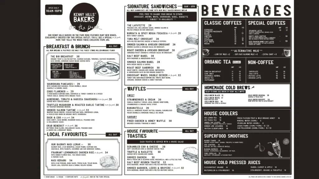 Detailed Kenny Hills Bakers Menu