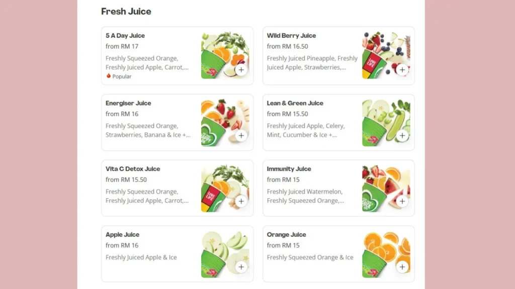 Fresh Juices Boost Menu