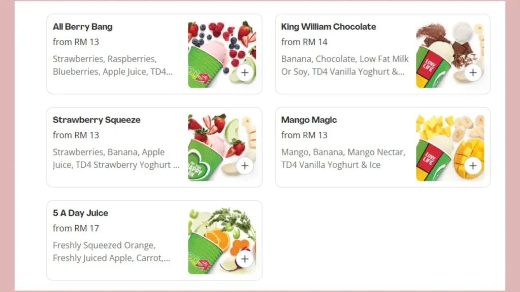 Smoothies Boost Menu