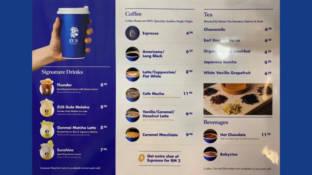 Matcha and Tea Beverages ZUS Menu