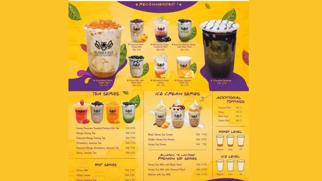 Flavorful Teas Bubble Bee Menu