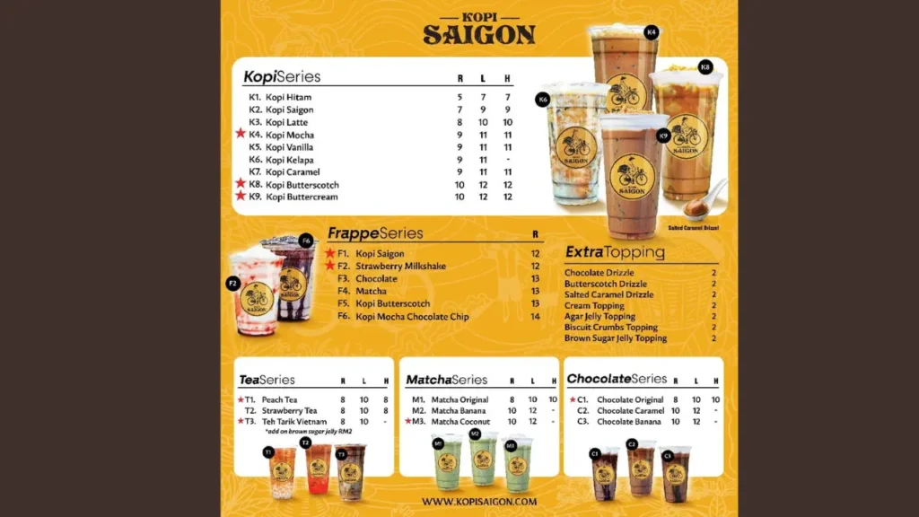 Matcha and Tea Series Kopi Saigon Menu Price