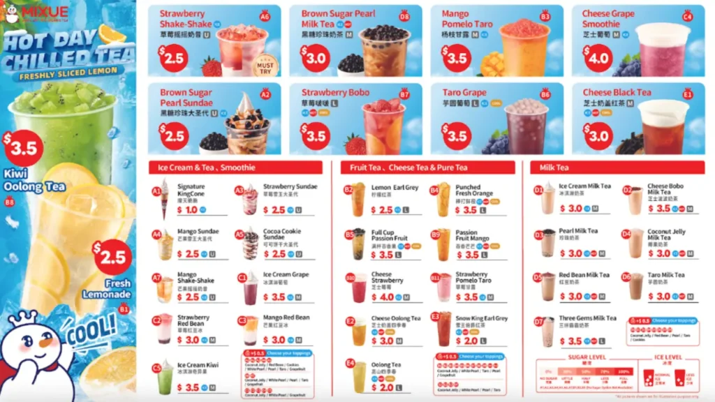 Most Popular Items Mixue Menu Price