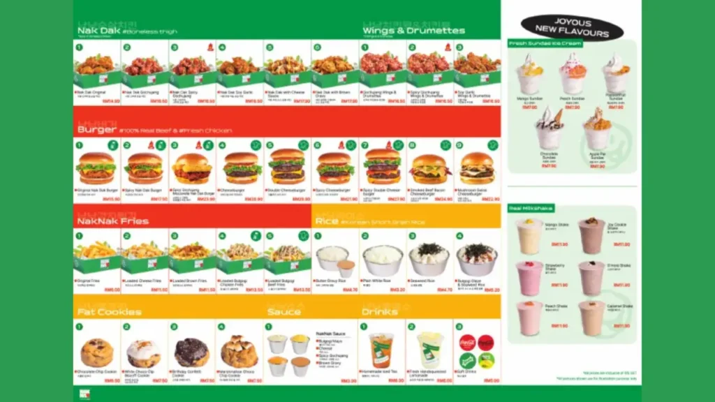 Famous Crispy Meals Nak Nak Menu