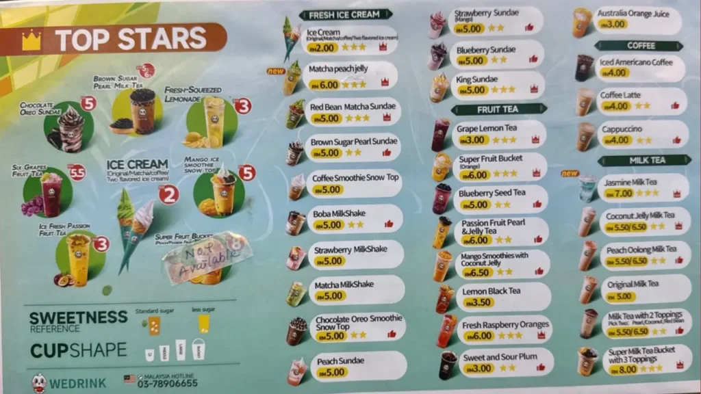 Ice Cream Drinks and Sundaes WeDrink Menu