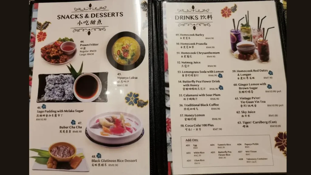 Seasonal Dishes Richard Rivalee Nyonya Cuisine Restaurant Menu